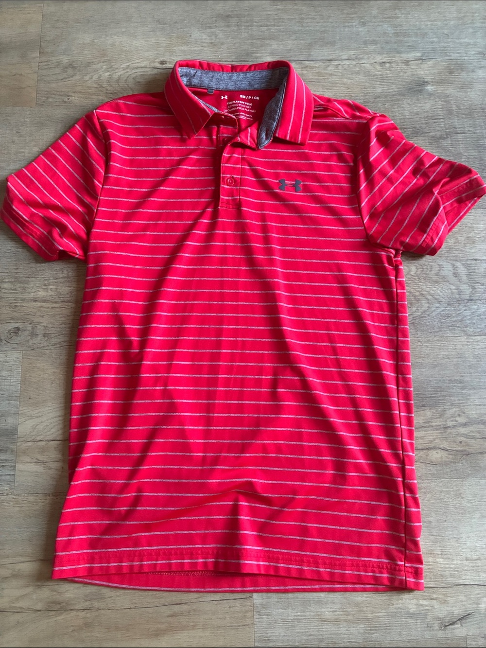 Under Armour Men’s Small Red Polo with Thin White Stripes